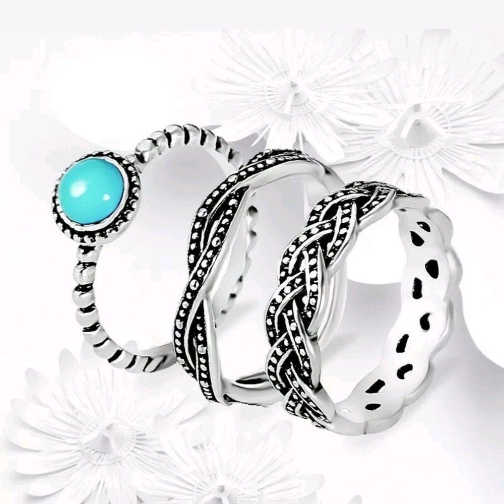 Turquoise Antique Silver Ring set